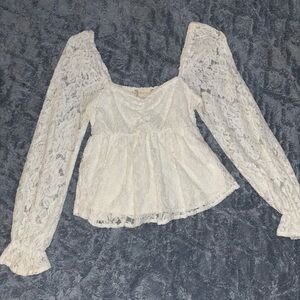 Altar'd State White Lace Blouse with Long Sleeves